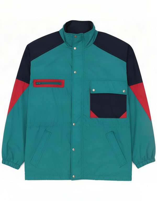 Vintage Veste coupe-vent à capuche pour homme UK 40 Large Bleu Colourblock
