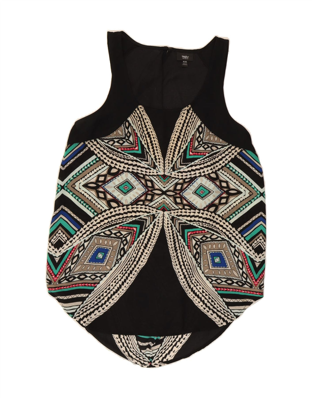 MOSSIMO Womens Sleeveless Tunic Top UK 14 Medium Black Geometric Polyester Vintage Mossimo and Second-Hand Mossimo from Messina Hembry 