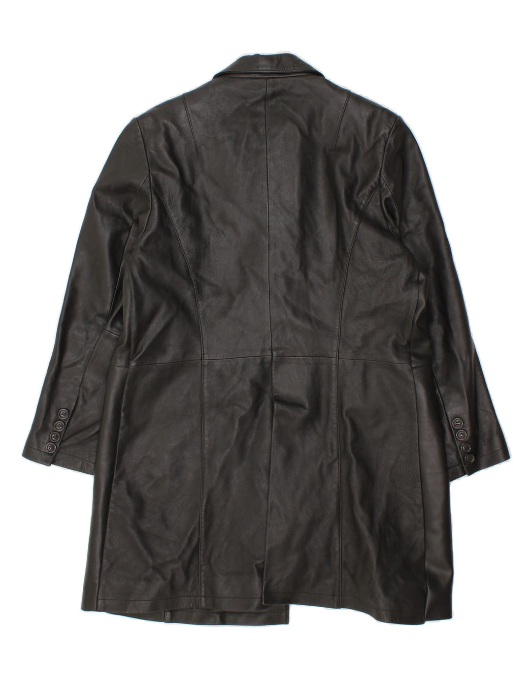 VINTAGE Womens Loose Fit Leather Coat UK 12 Medium Black Leather Vintage Vintage and Second-Hand Vintage from Messina Hembry 
