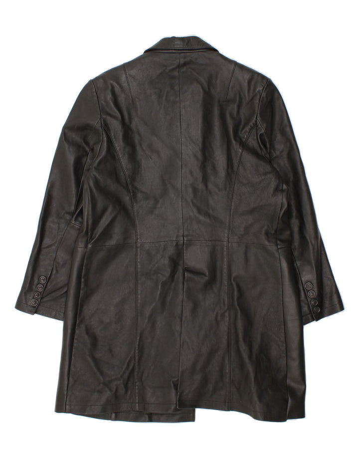 VINTAGE Womens Loose Fit Leather Coat UK 12 Medium Black Leather Vintage Vintage and Second-Hand Vintage from Messina Hembry 