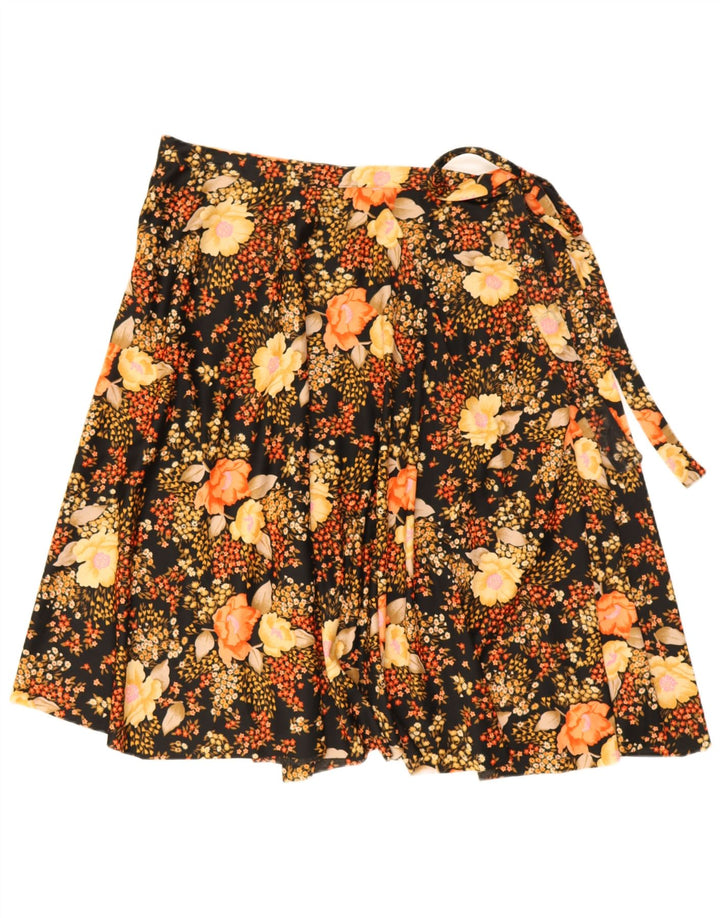 Vintage Womens A-Line Skirt W34 Large Black Floral Polyester