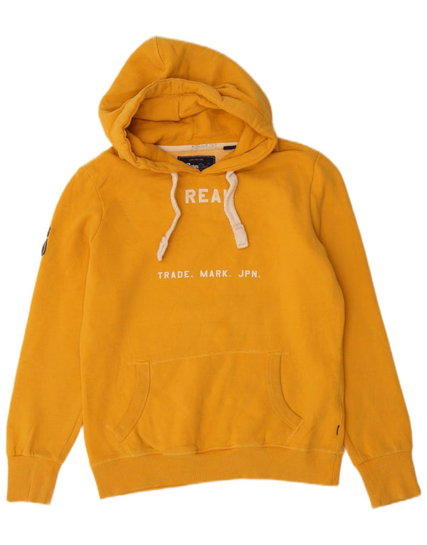 Superdry Womens Graphic Hoodie Jumper UK 12 Medium Yellow Cotton