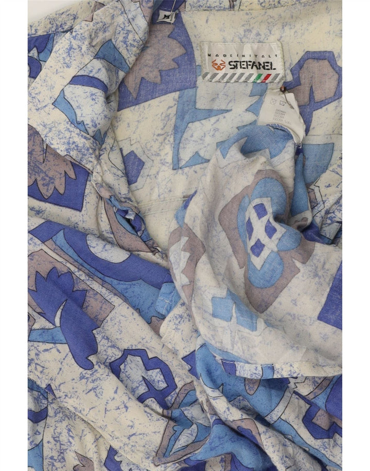 STEFANEL Mens Short Sleeve Shirt Medium Blue Patchwork Viscose