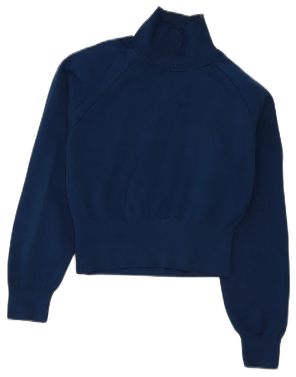 Zara Womens Crop Turtle Neck Jumper Sweater UK 10 Small Navy Blue Polyester