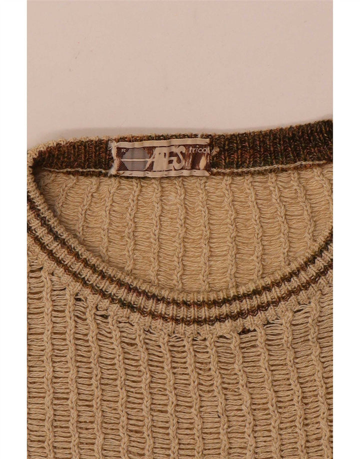 Vintage Mens Boat Neck Jumper Sweater Medium Beige Striped