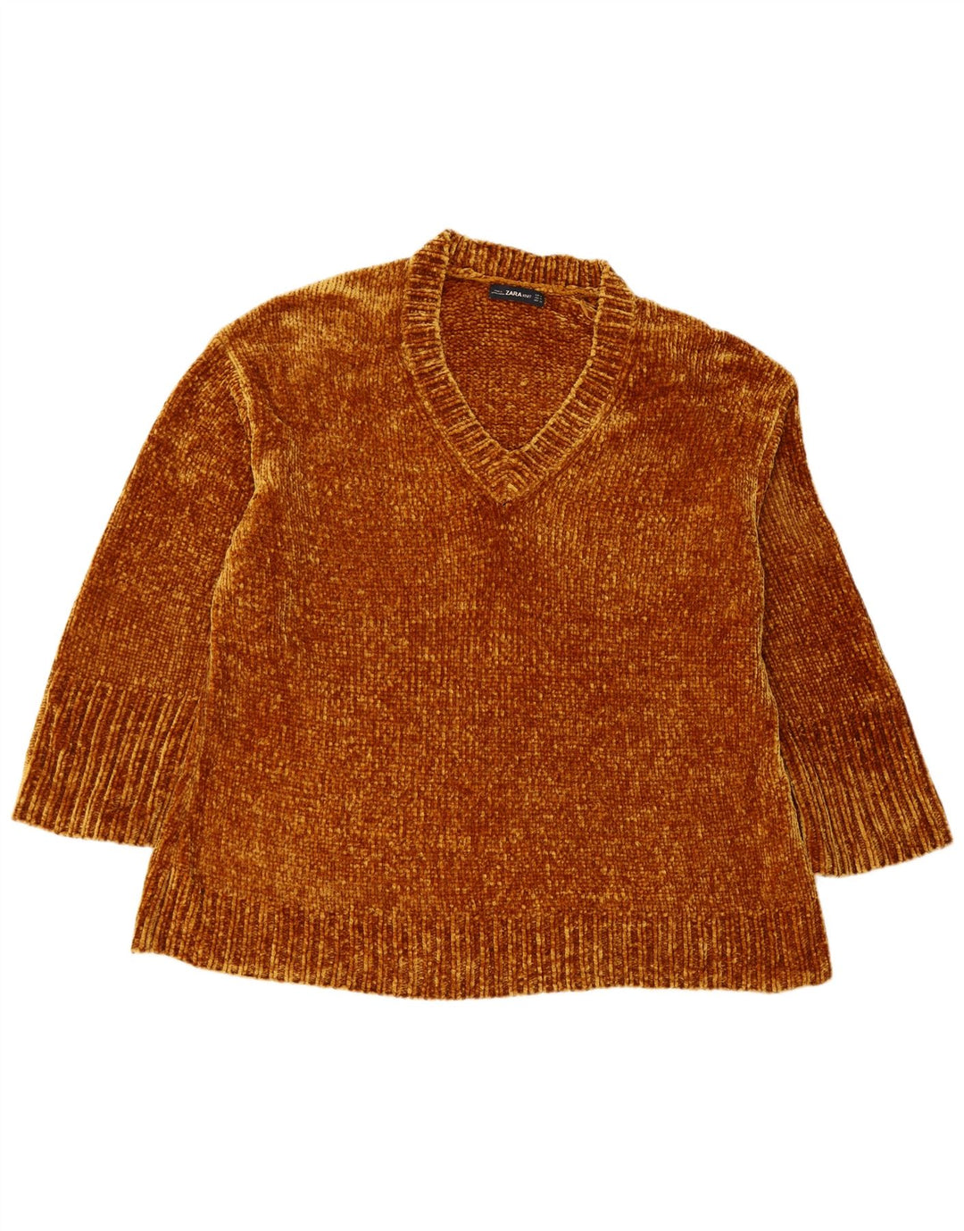 ZARA Womens Oversized V-Neck Jumper Sweater UK 14 Medium Brown Elastomere