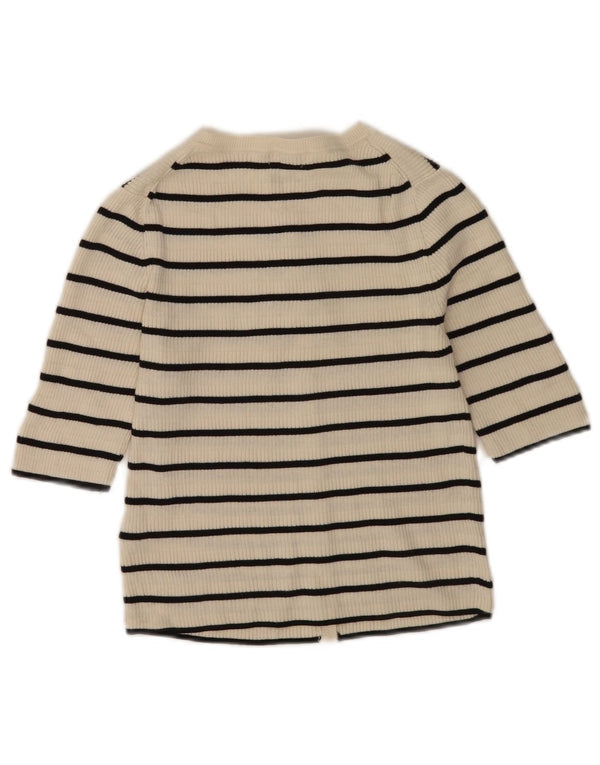 Massimo Dutti Womens Crop Cardigan Sweater UK 10 Small Off White Striped