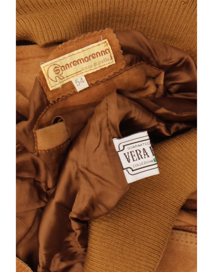 Vintage Mens Suede Bomber Jacket IT 54 2XL Brown Leather