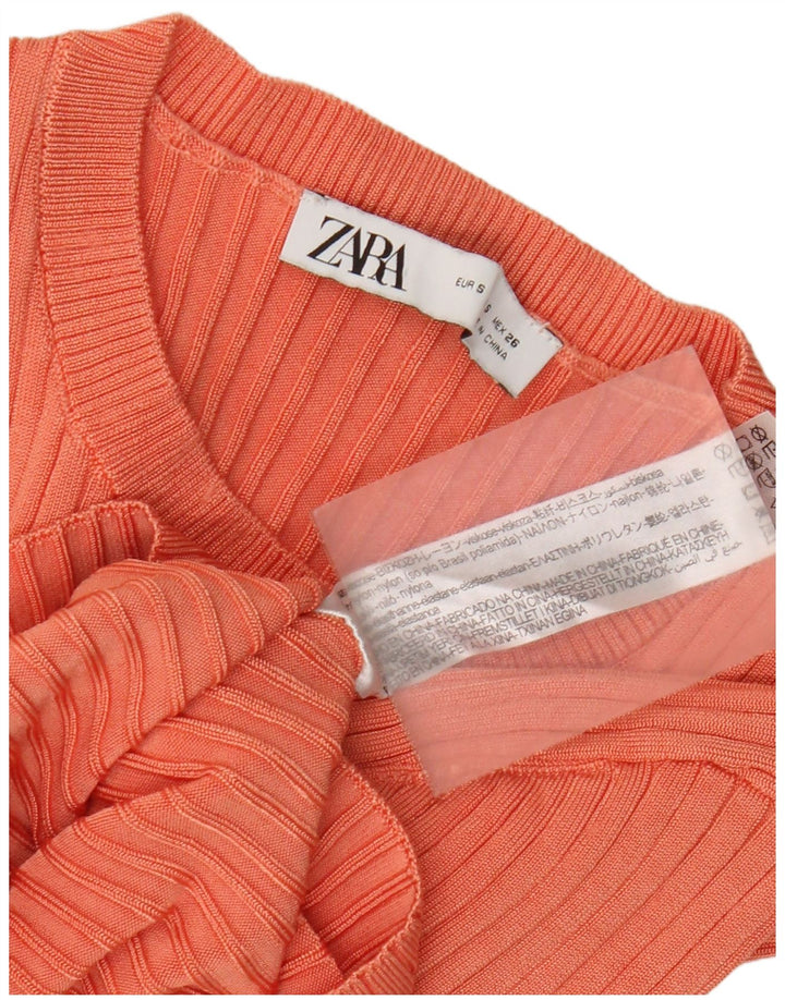 Zara Womens Crop Top Langærmet UK 8 Small Orange Viscose