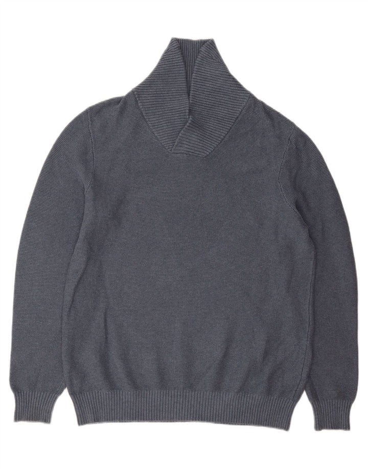 JOHN LEWIS Mens Shawl Neck Jumper Sweater Large Blue Cotton Vintage John Lewis and Second-Hand John Lewis from Messina Hembry 