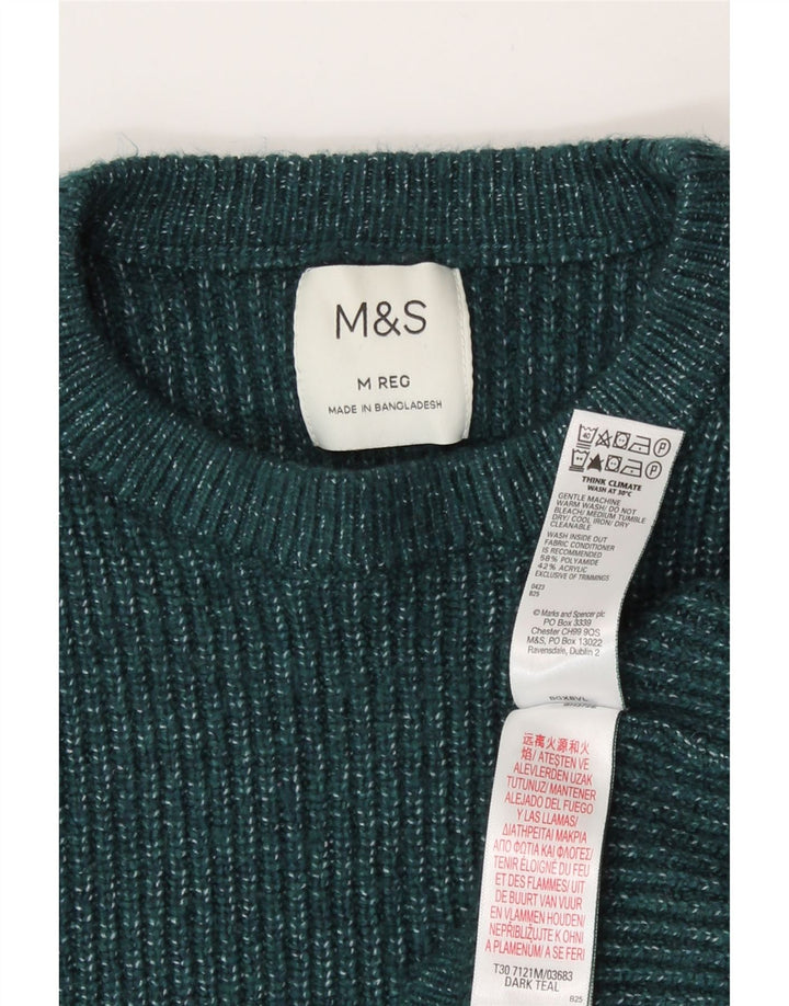 Marks & Spencer Womens Crew Neck Jumper Sweater UK 14 Medium Green Flecked