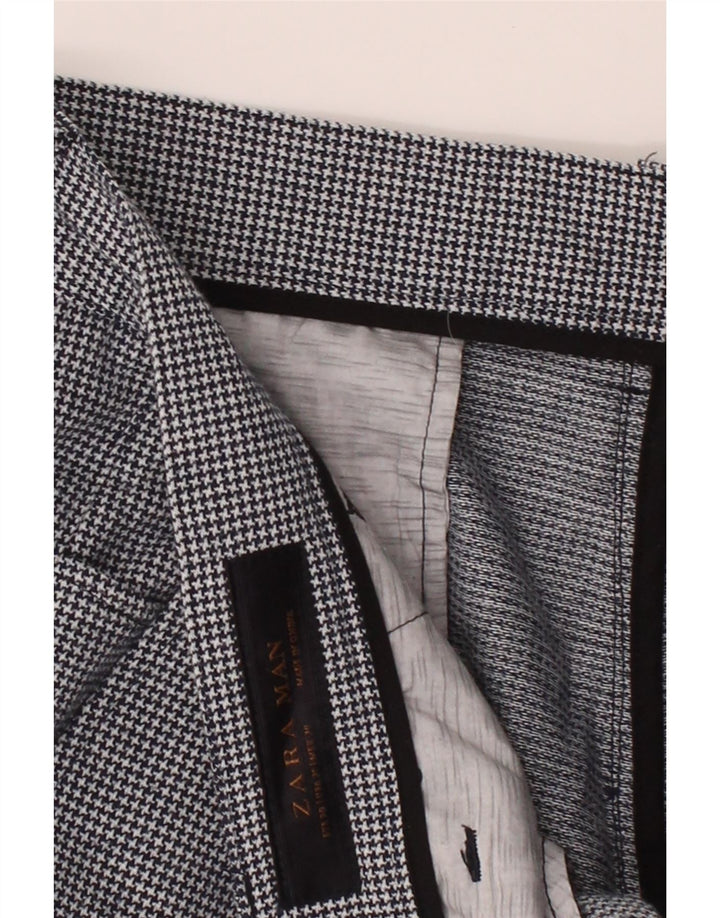 ZARA Mens Slim Chino Trousers W30 L27 Navy Blue Houndstooth Polyester
