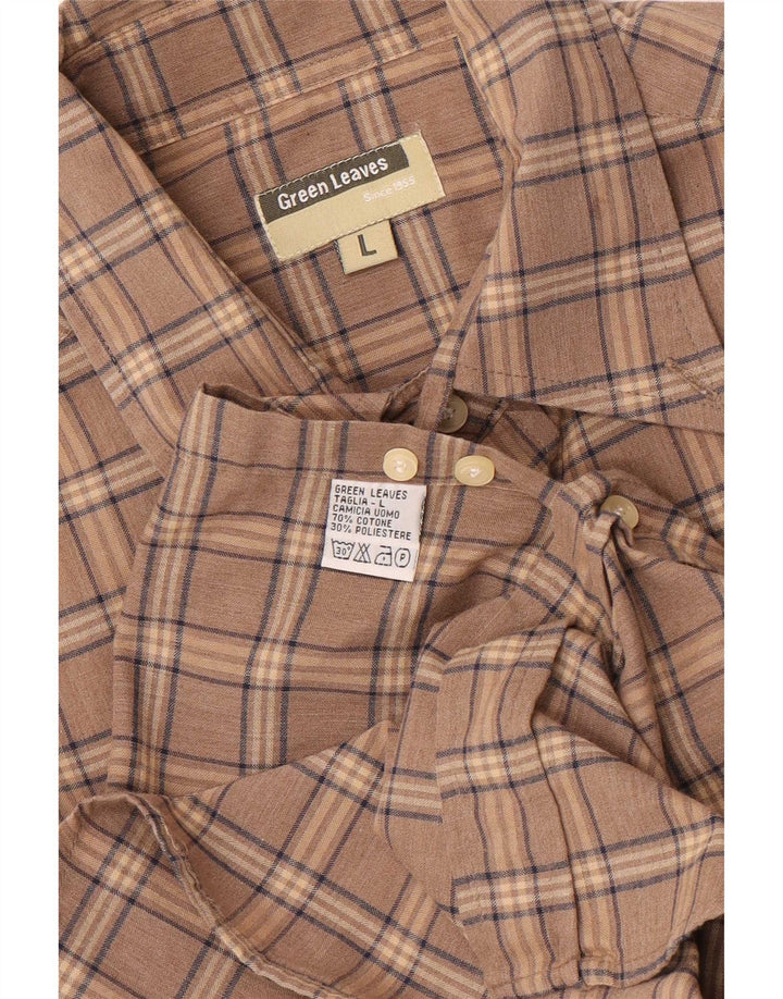 Camicia da uomo Green Leaves in cotone a quadri marroni grandi