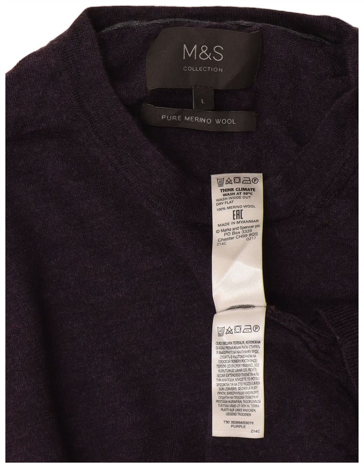 Marks & Spencer Pull à col rond pour homme en laine violette Taille L