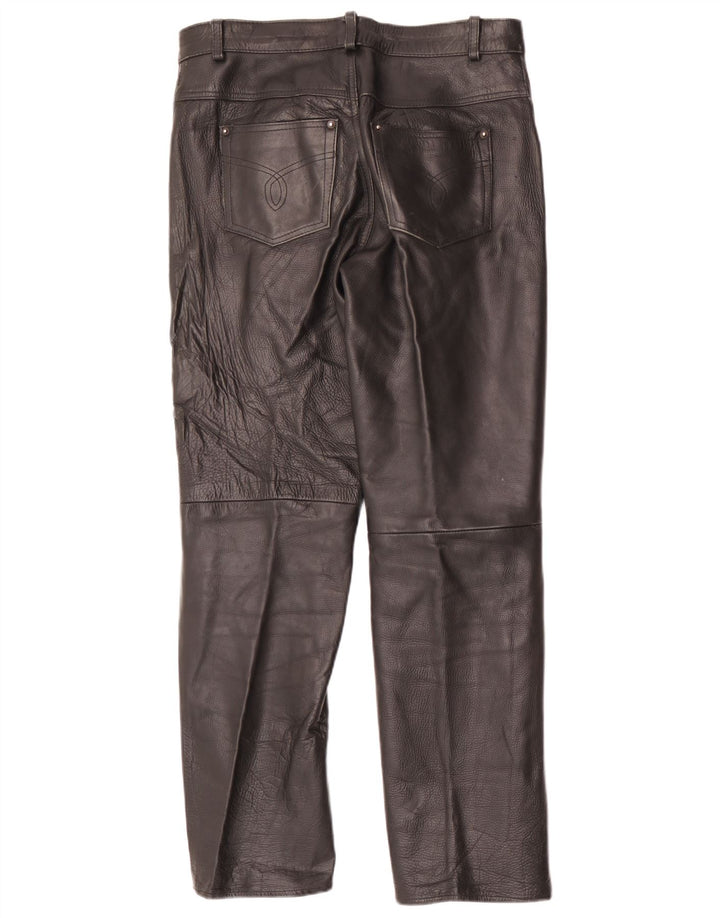 Vintage Mens Straight Leather Trousers W34 L31 Black
