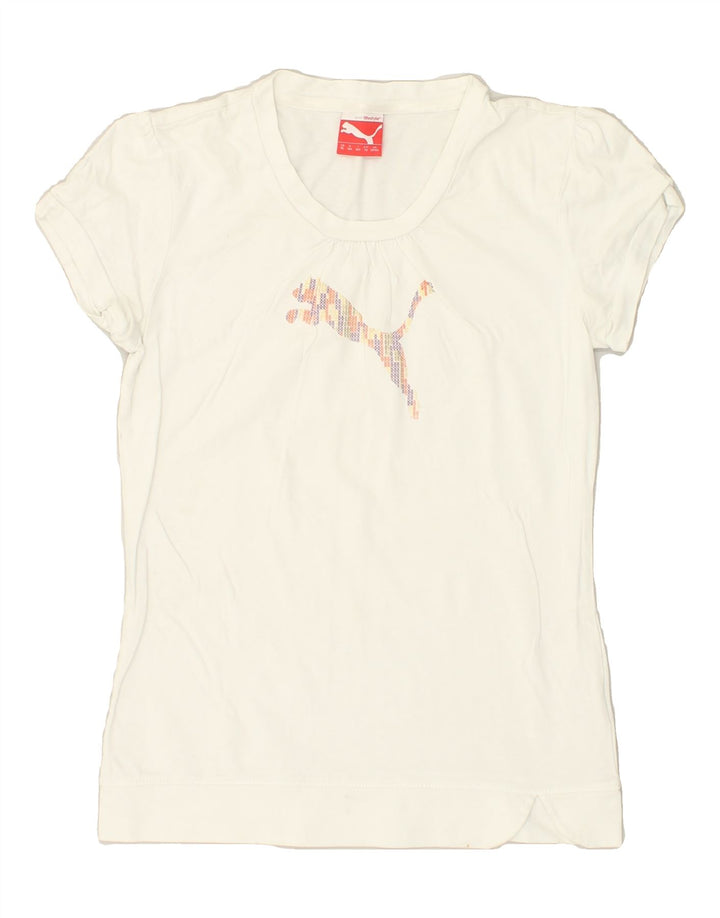 PUMA Girls Graphic T-Shirt Top 13-14 Years White Cotton | Vintage Puma | Thrift | Second-Hand Puma | Used Clothing | Messina Hembry 
