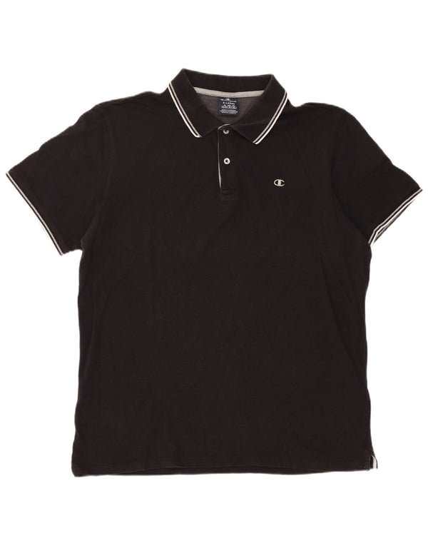 Champion Mens Short Sleeve Polo Shirt XL Black Striped Cotton