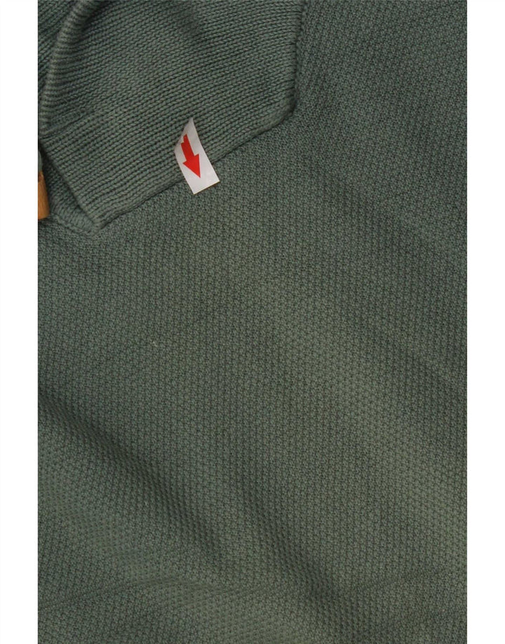 Zara Mens Shawl Neck Jumper Sweater Large Green Cotton