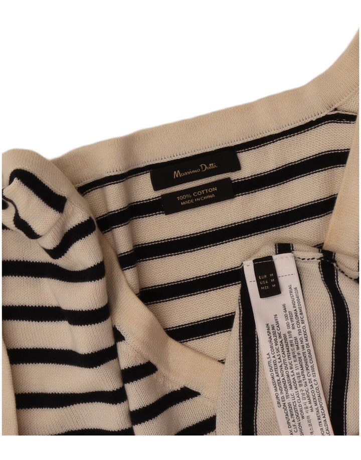 Massimo Dutti Womens Crop T-Shirt Top UK 14 Medium Off White Striped