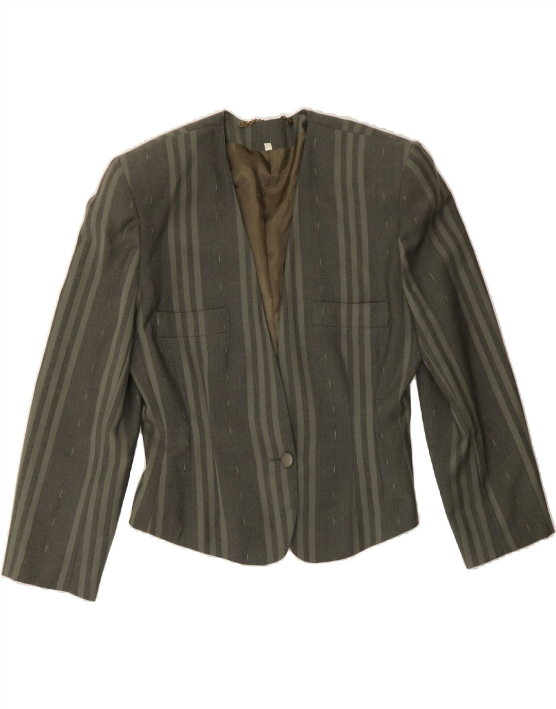 VINTAGE Womens Oversized 1 Button Blazer Jacket UK 10 Small Green Striped Vintage Vintage and Second-Hand Vintage from Messina Hembry 
