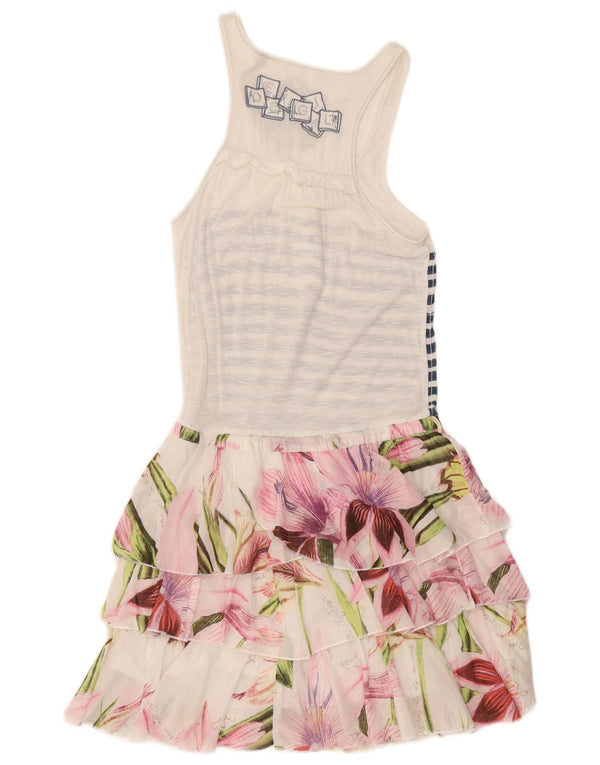 Desigual Kvinders Grafisk Ærmeløs Tiered Kjole EU 38 Medium White Floral