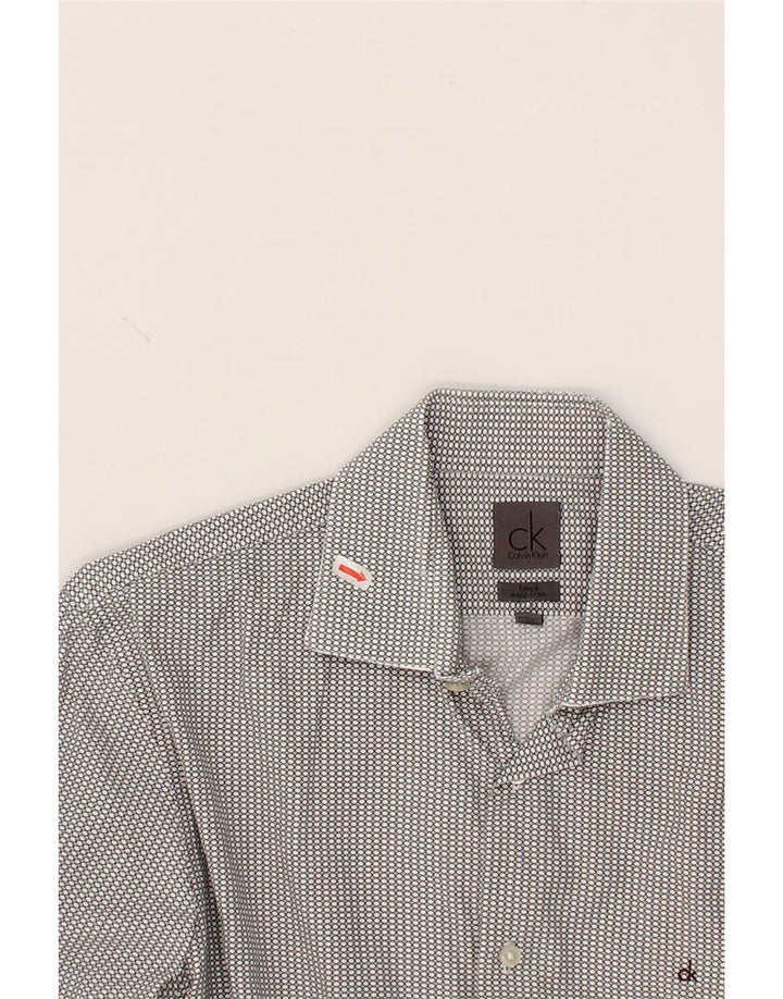 CALVIN KLEIN Mens Fitted Shirt Size 40 15 3/4 Medium Grey Spotted Cotton Vintage Calvin Klein and Second-Hand Calvin Klein from Messina Hembry 