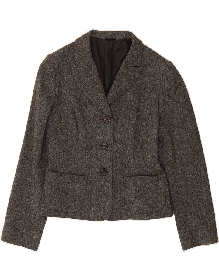 HOBBS Womens 3 Button Blazer Jacket UK 12 Medium Grey Acetate Vintage Hobbs and Second-Hand Hobbs from Messina Hembry 