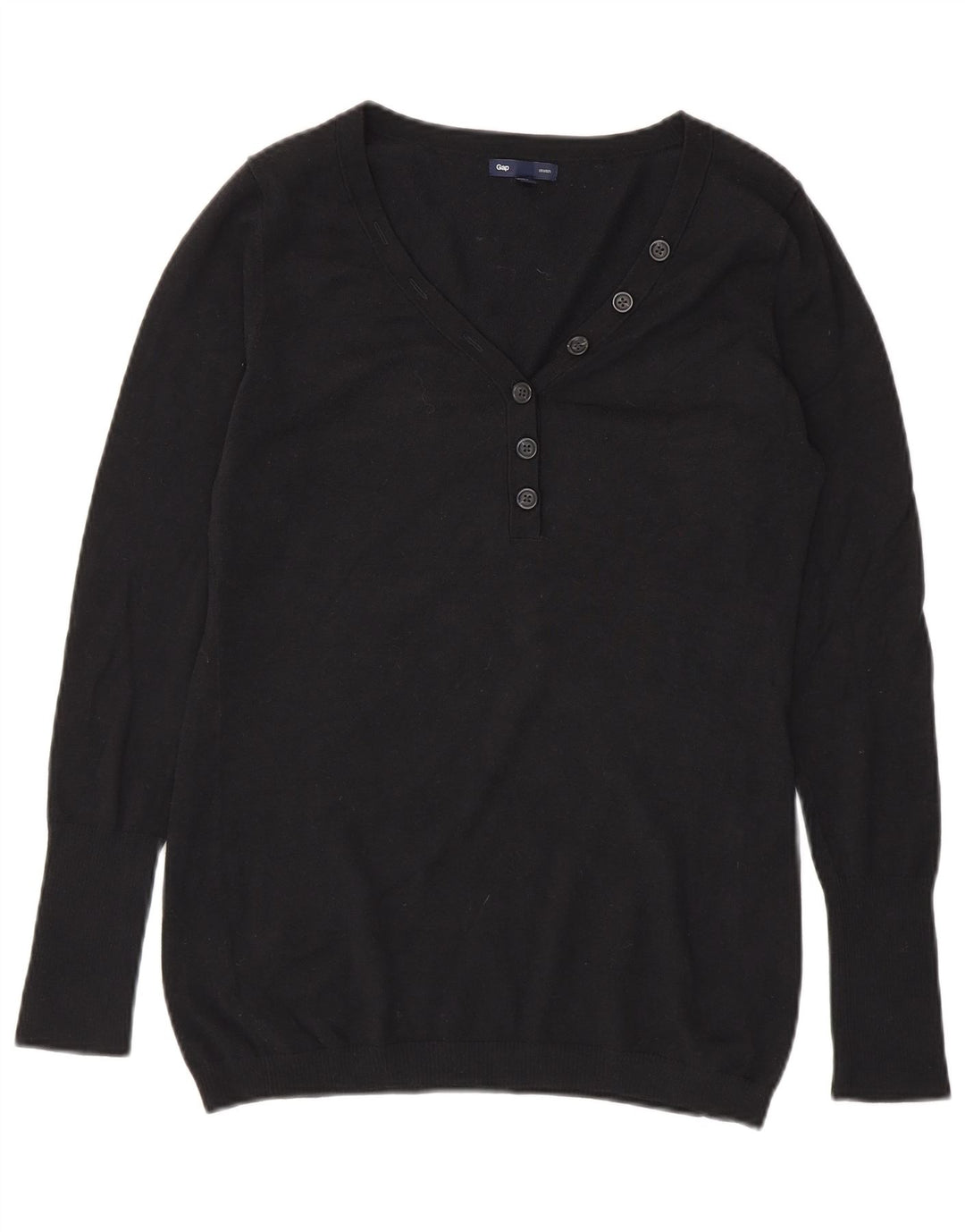 Gap maglione da donna con collo a bottoni UK 14 cotone nero medio