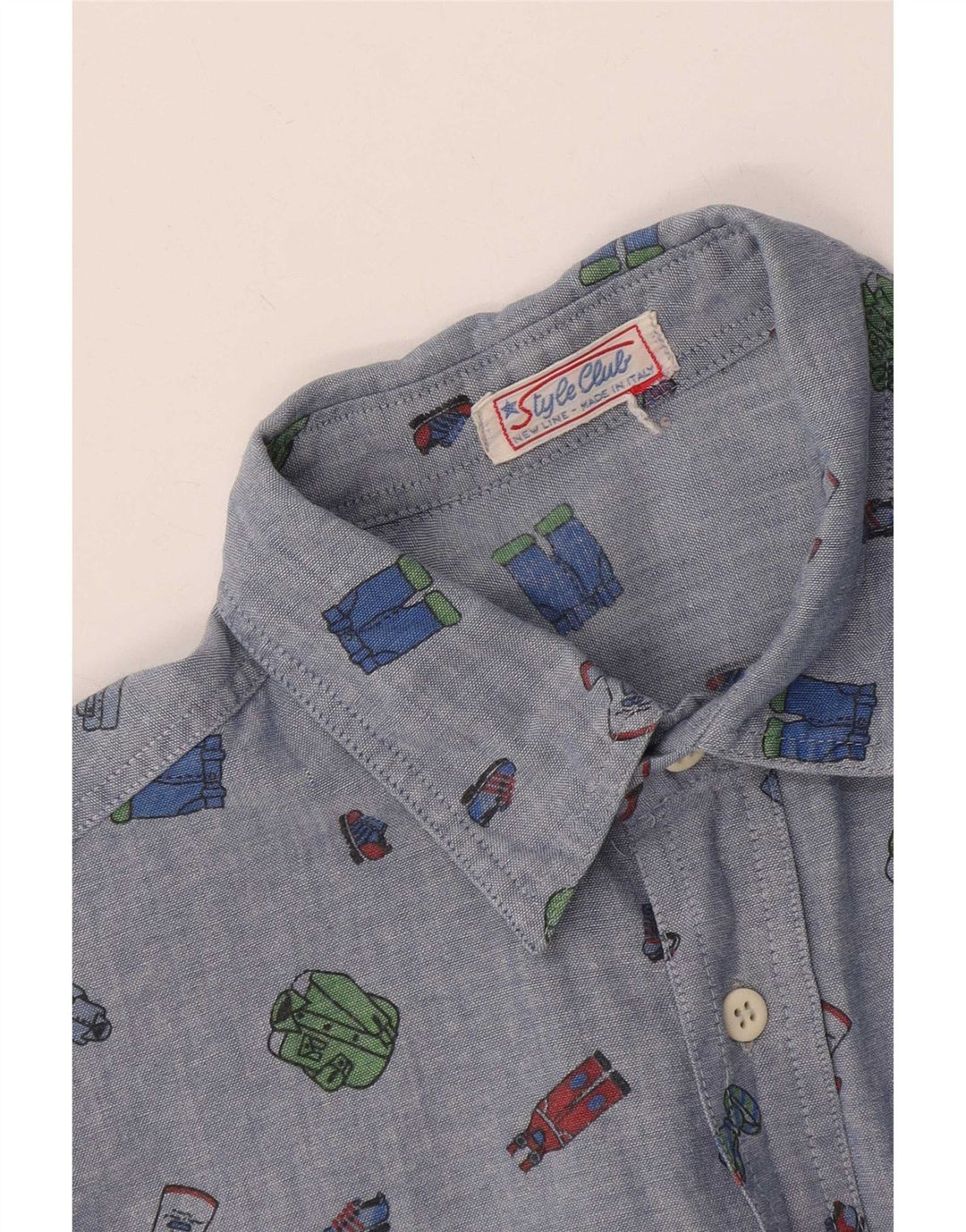 Chemise Vintage à Motif Abstrait pour Homme Bleu Moyen
