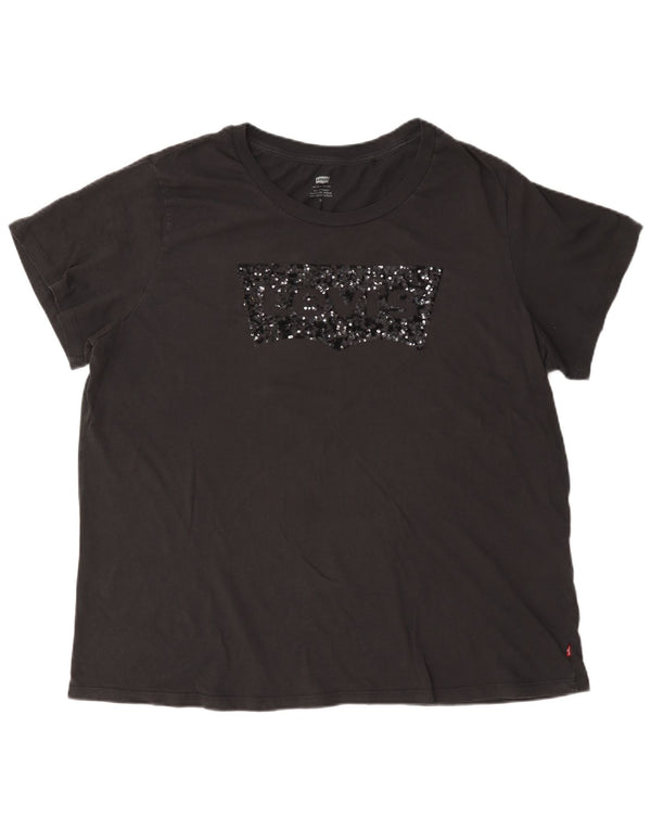 Levi's Dame Grafisk T-Shirt Top UK 20 2XL Sort Bomuld