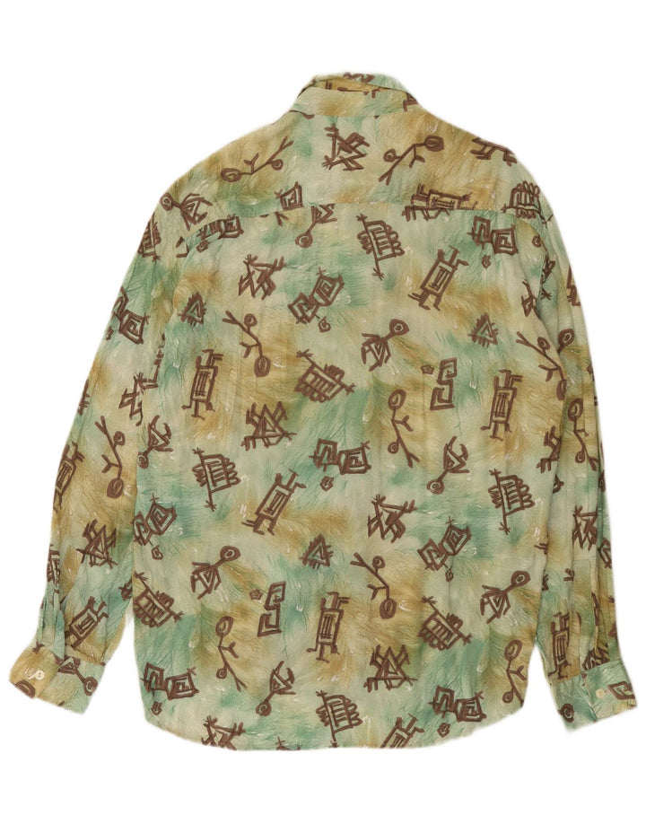 Camicia vintage da uomo con motivo astratto grande in viscosa multicolore