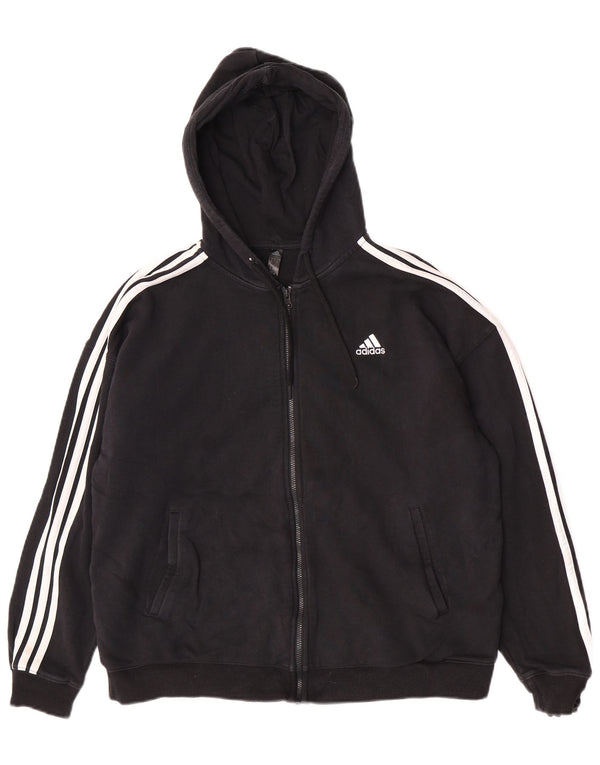Adidas Womens Loose Fit Zip Hoodie Sweater UK 16/18 Large Black Cotton