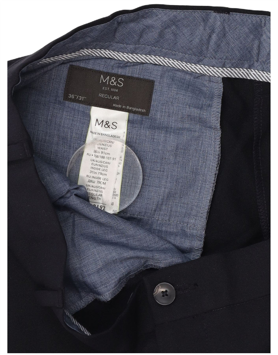 Marks & Spencer Mens Regular Fit Chino Trousers W36 L31 Navy Blue Polyester