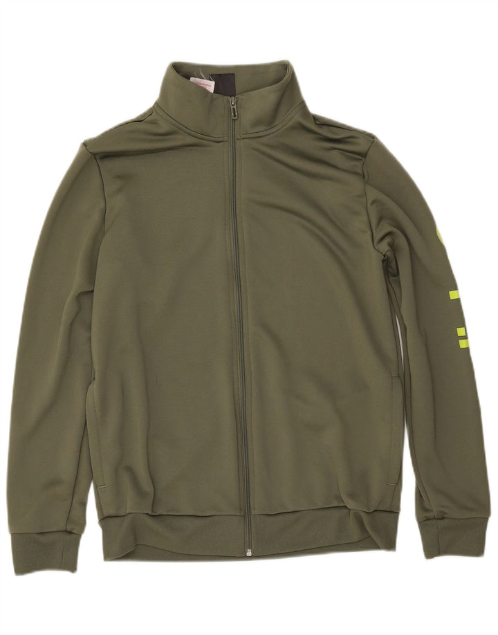 ADIDAS Boys Graphic Tracksuit Top Jacket 14-15 Years Green Polyester