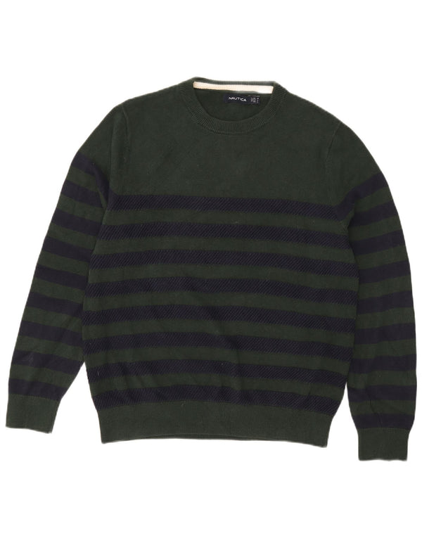 Maglione da uomo girocollo Nautica in cotone a righe verde medio