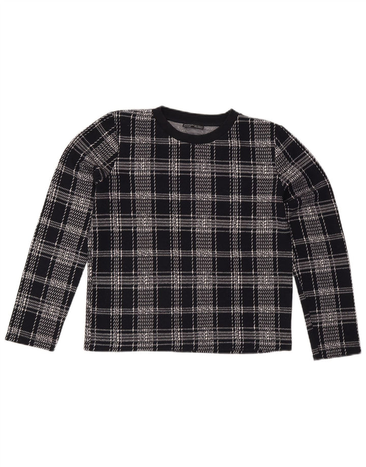 ZARA Womens Sweatshirt Jumper UK 14 Medium Navy Blue Check