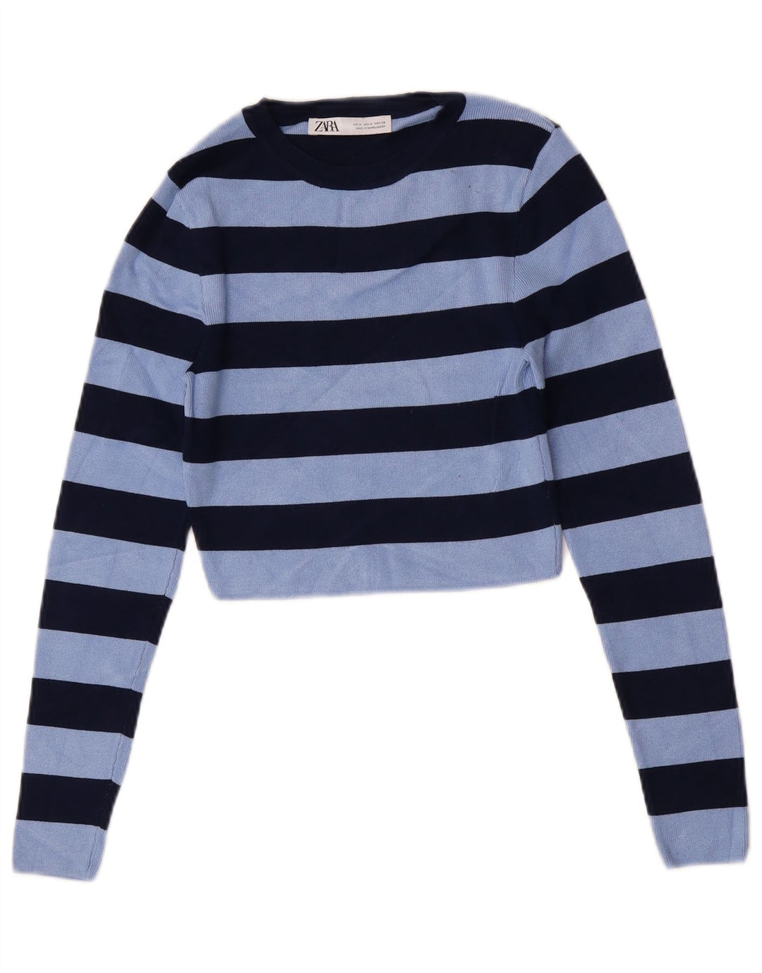 Top corto da donna Zara in camicetta UK 12 Viscosa a righe blu medio