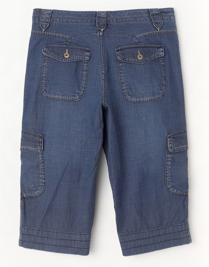 Monsoon Womens Denim Cargo Shorts UK 14 Medium W34 L20 Blue Cotton