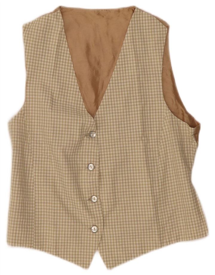 Vintage Womens Waistcoat UK 12 Medium Beige Gingham