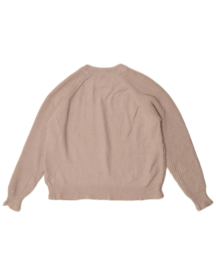 Marks & Spencer Womens Crop Crew Neck Jumper Sweater UK 14 Medium Beige
