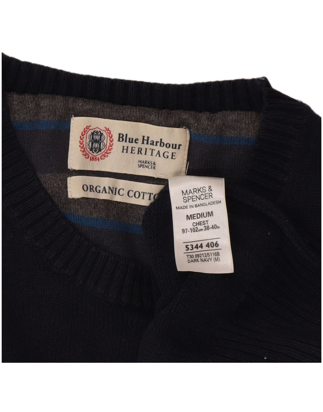 Marks & Spencer Mens Crew Neck Jumper Sweater Medium Navy Blue Cotton