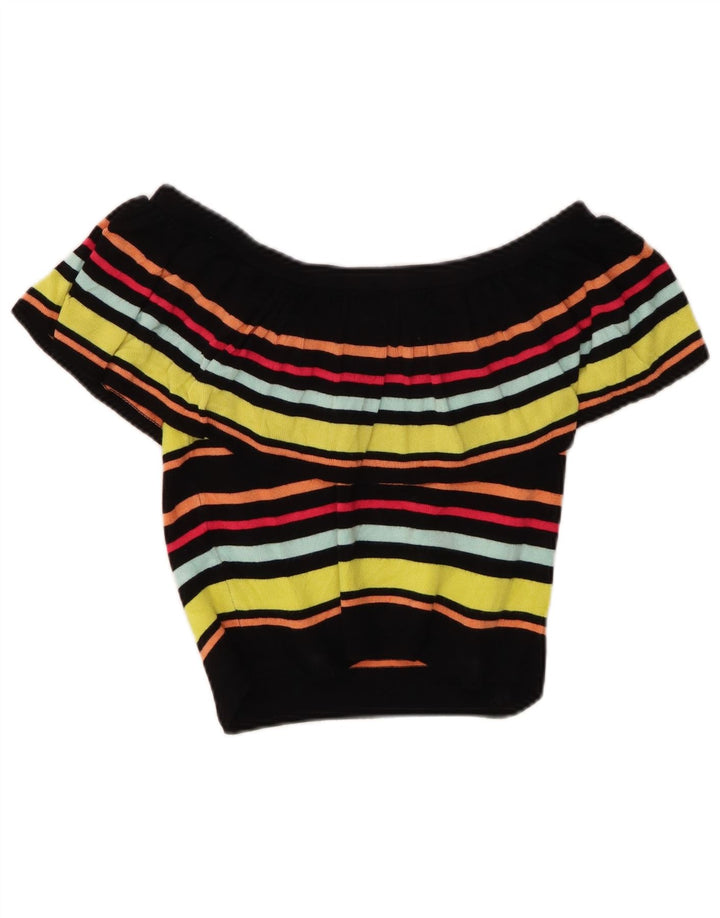 GUESS Womens Crop Off Shoulder Top UK 12 Medium πολύχρωμο ριγέ