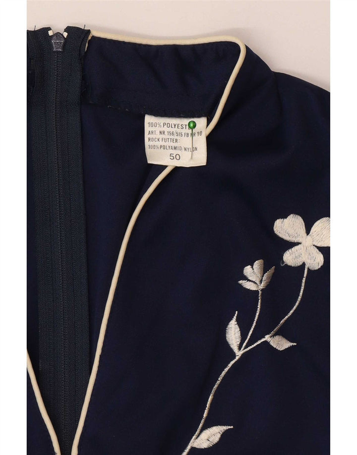 Vintage Womens Long Sleeve Maxi Dress IT 50 XL Navy Blue Polyester