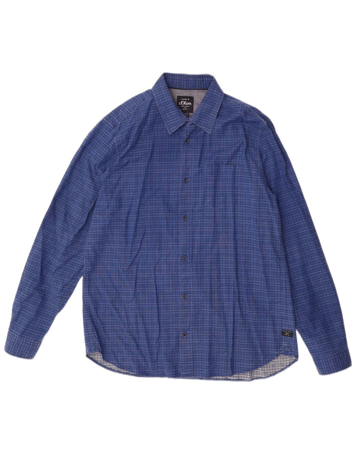 S.Oliver Camisa Hombre XL Azul Cuadros Algodón