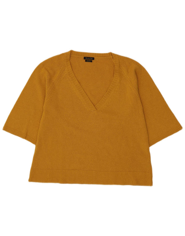 Massimo Dutti Dame Kortærmet V-hals Jumper Sweater UK 14 Medium Gul