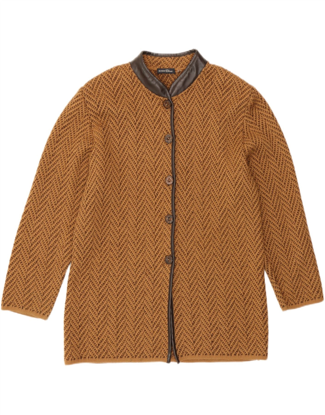 Vintage Womens Cardigan Sweater UK 14 Medium Brown Chevron Wool