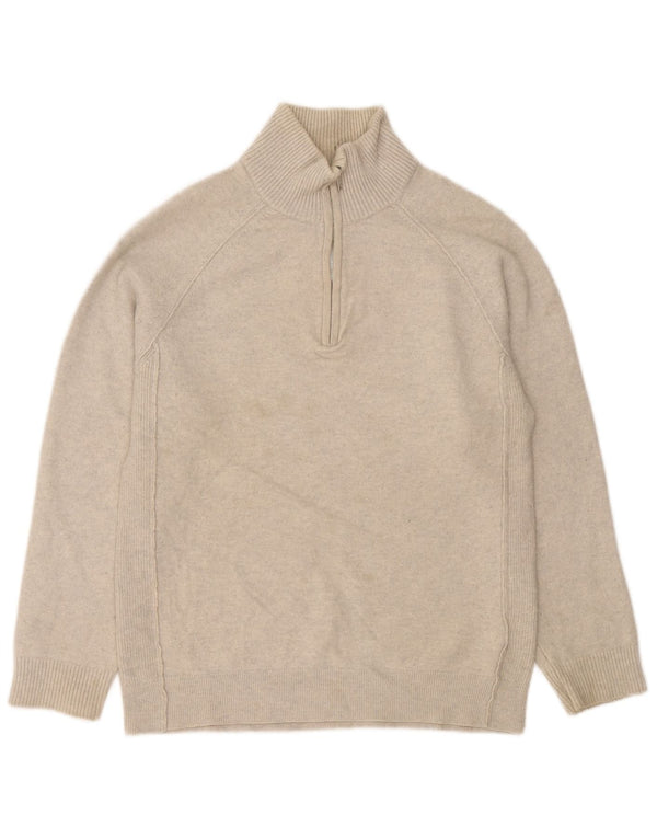 Maglione maglione da donna con collo con zip Reiss UK 18 XL Lana screziata beige