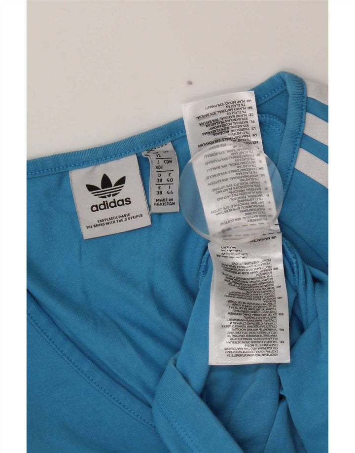 Adidas Womens Crop Top Long Sleeve UK 12 Medium Blue Cotton