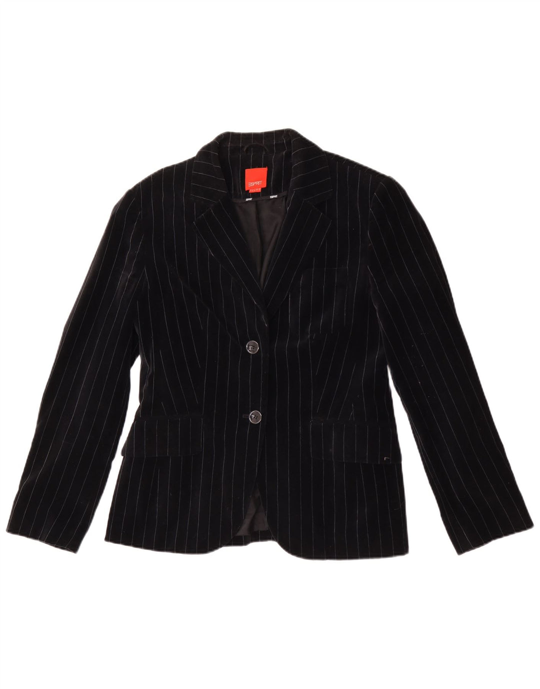 Esprit Dame 2 Button Velvet Blazer Jacket UK 14 Large Black Pinstripe