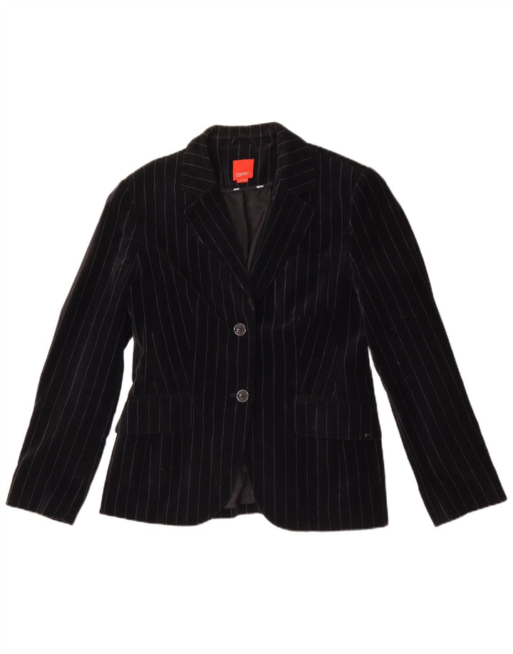 Esprit Dame 2 Button Velvet Blazer Jacket UK 14 Large Black Pinstripe